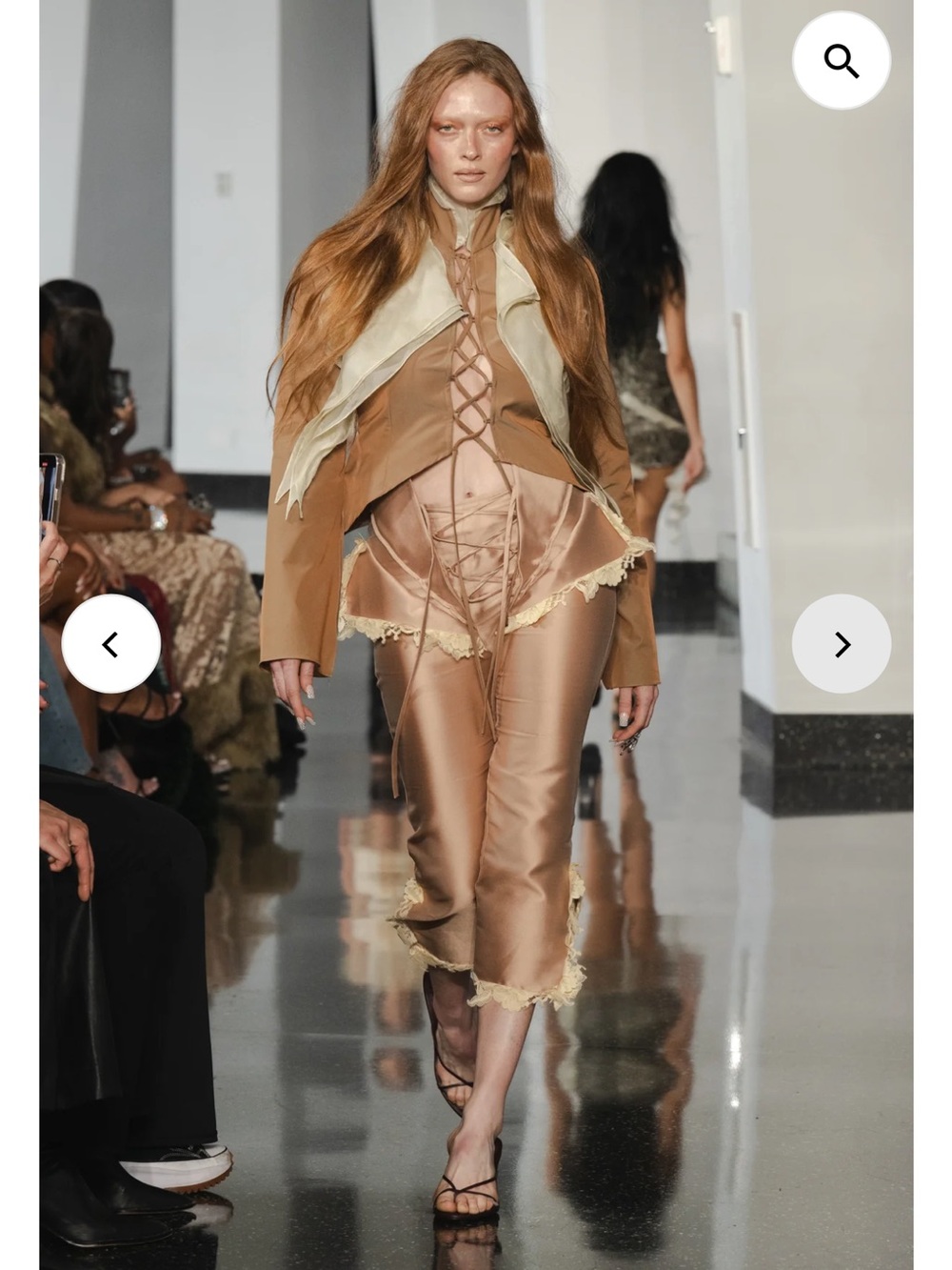 Kim Shui Larsen Lace Up Pants in “Light Brown”